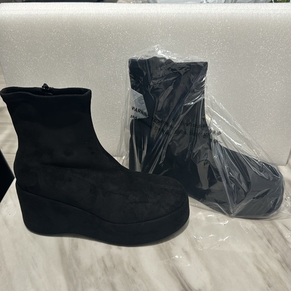 WILD PAIR Womens Black 2" Platform Earlee Round Toe Wedge Heeled Boots 11 - Picture 3 of 5